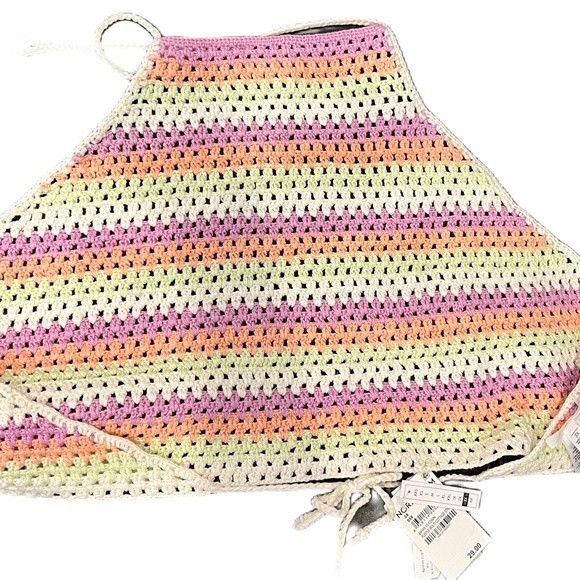 NEW Rainbow crochet Halter Top Multi Color Striped backless tie Size 3X - Picture 3 of 7